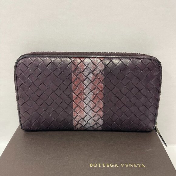 BOTTEGA VENETA Intrecciato Lambskin Leather Zip Wallet - Purple - Preowned - Picture 1 of 13